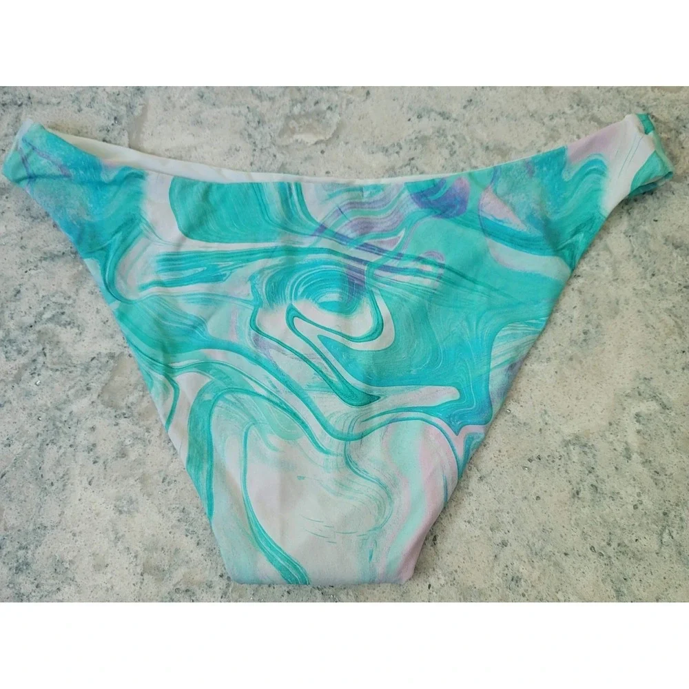 Aqua Swim Bikini Bottom Womens Large Teal Pink‎ Marble Print NWT Travel Resort